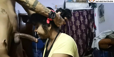 My Indian stepsister gets her face filled with jism while I watch in Hindi